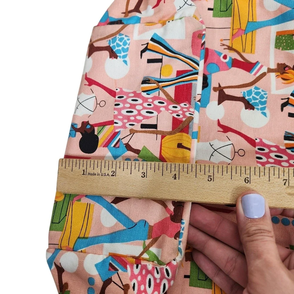 NEIMAN‎ MARCUS Tote Bag Womens Large Pink Canvas Bamboo Handle Cartoon People